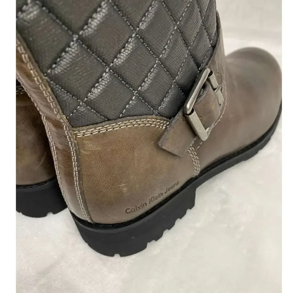 Calvin Klein Jeans Billy Mens Leather Quilted Brown Boots Sz 9 Hipster Western